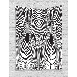 Zebra Print Decor Wall Hanging Tapestry, Illustration Pattern Zebras Skins Background Blended Over Zebra Body Heads, Bedroom Living Room Dorm Accessories, By Ambesonne   